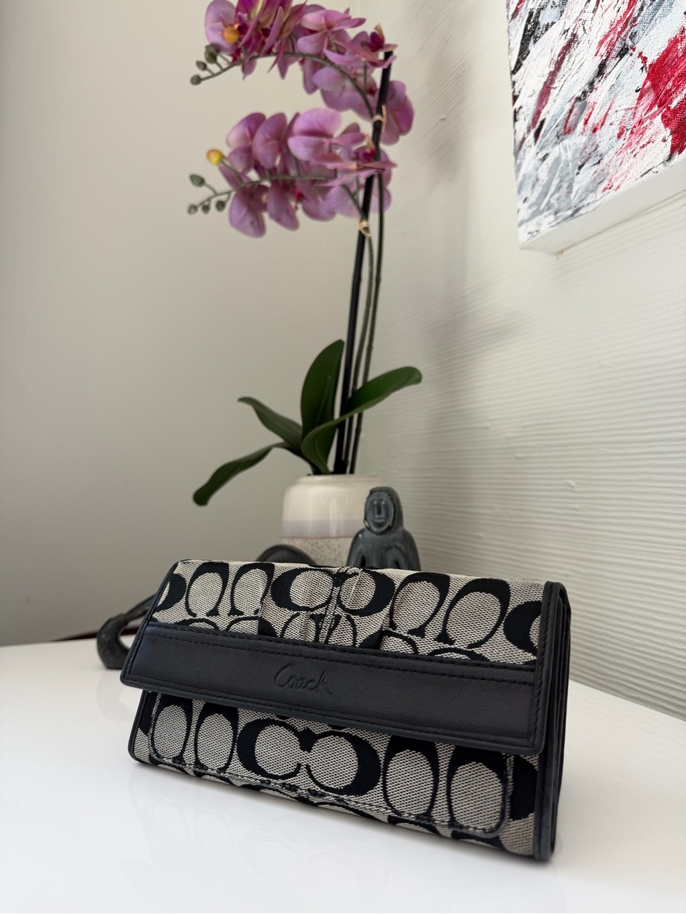 Coach Signature Canvas & Leather Long Wallet Black/Cream